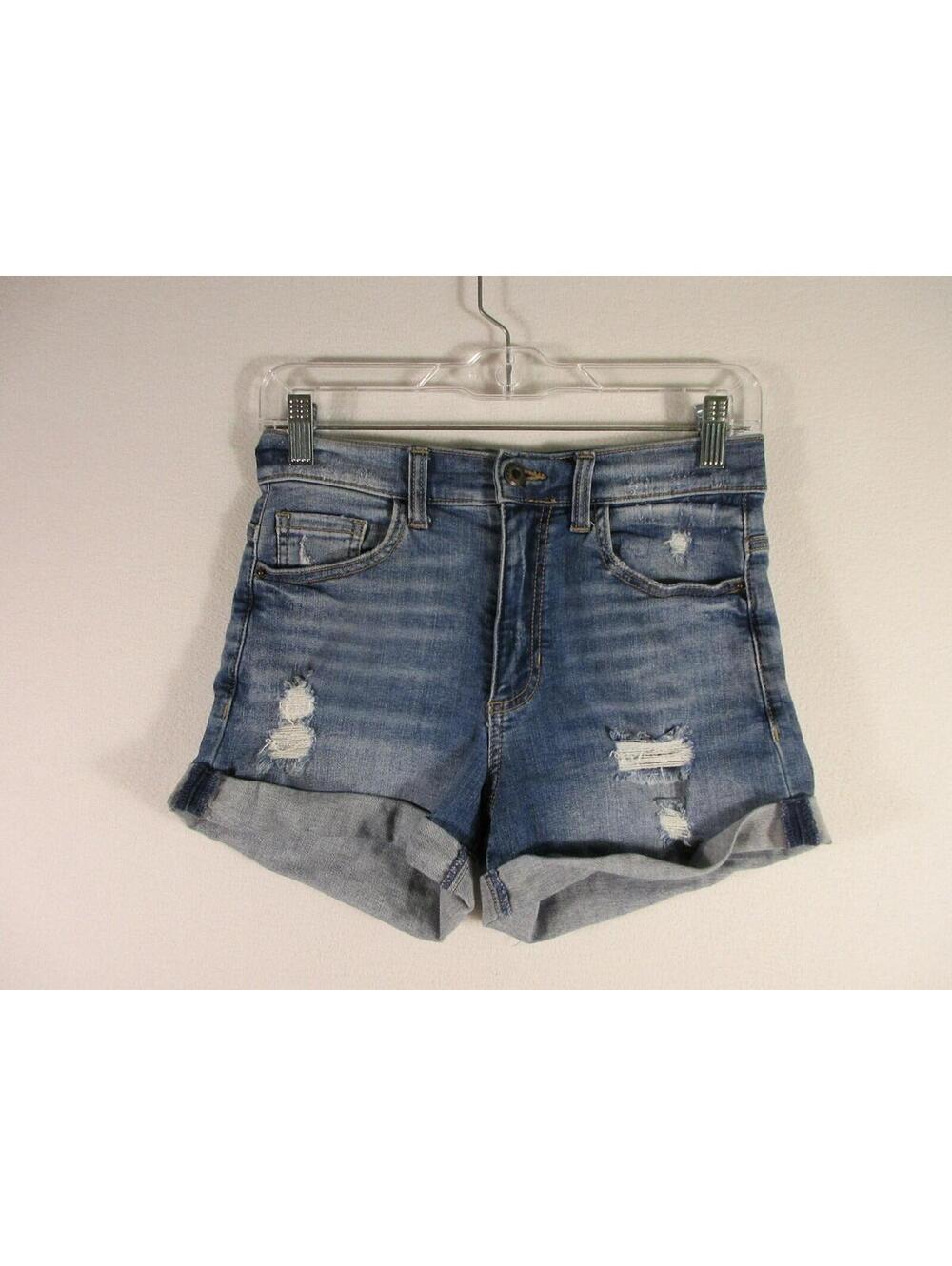 Sneak Peek Womens Denim Distressed Shorts Hight Rise Cuffed Size S Blue